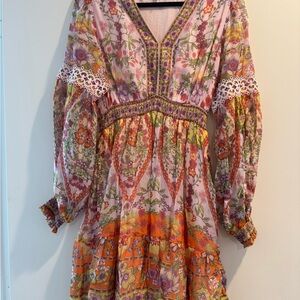 Hale Bob Pink and Orange Floral Long Sleeve Dress